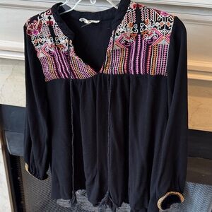 Embroidered Black Boho Top size L.  Worn several times. Listing 9799